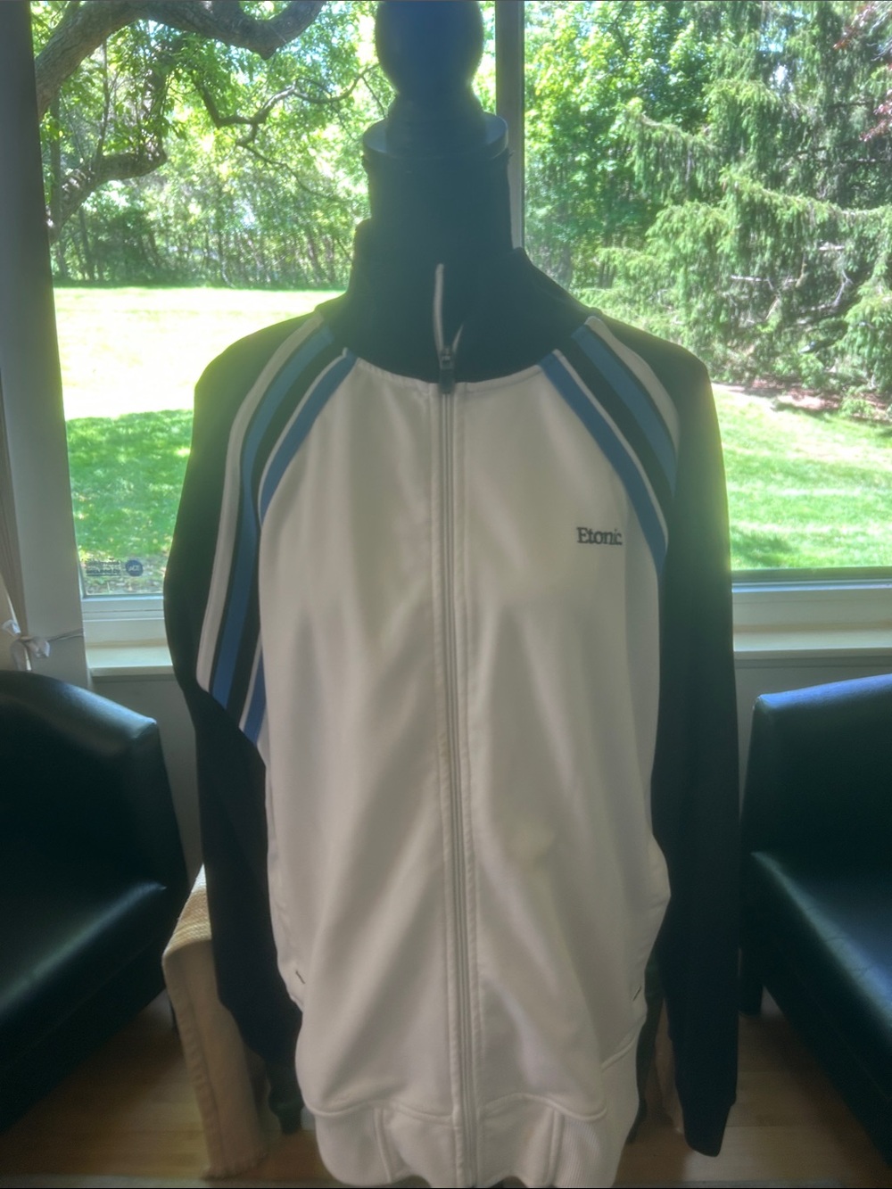 Etonic White & Black Lightweight Track Jacket with Blue Stripe Accents